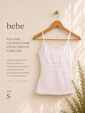 bebe Pale Pink Y2K Balletcore Fitted Stretch Cami Tank Soft Girl Size Small
